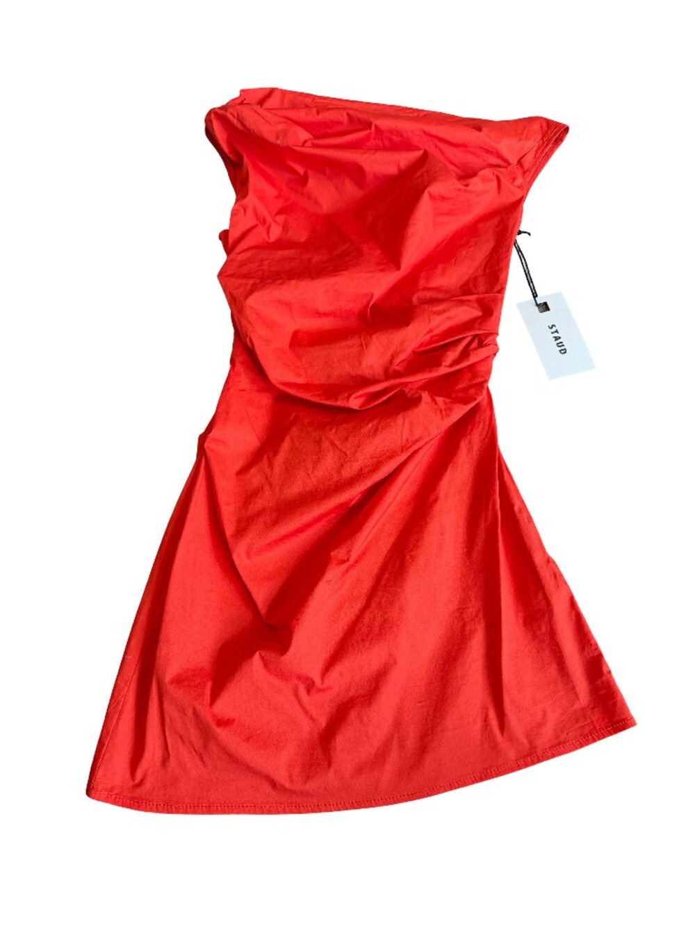 Staud Phare Cayenne Red Ruched Asymmetric One Shoulder Dress Size 2 Women's NWT